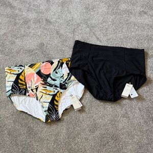 NEW CALIA by Carrie Underwood High Waist Swim Bottoms - Black and Tropical Print